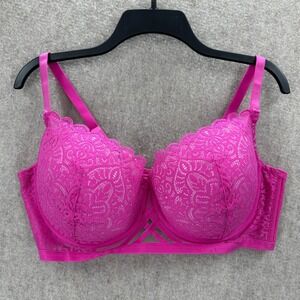 Adore Me Hot Pink Lace Cage Underwire Bra 40DD Fuchsia Scalloped Lingerie